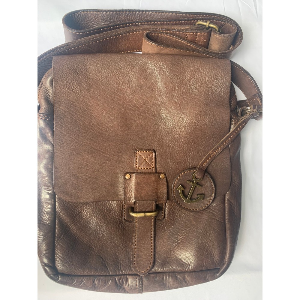 Harbour 2nd Brown Leather Crossbody Messenger Bag Anchor Logo Distressed #920